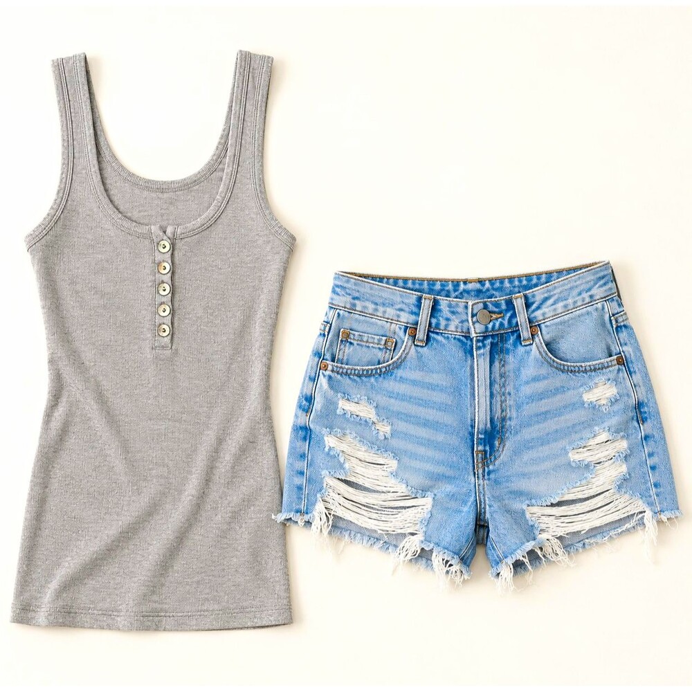 American Eagle Aerie Tank Top S Shorts 26 Outfit Set Distressed Cutoffs